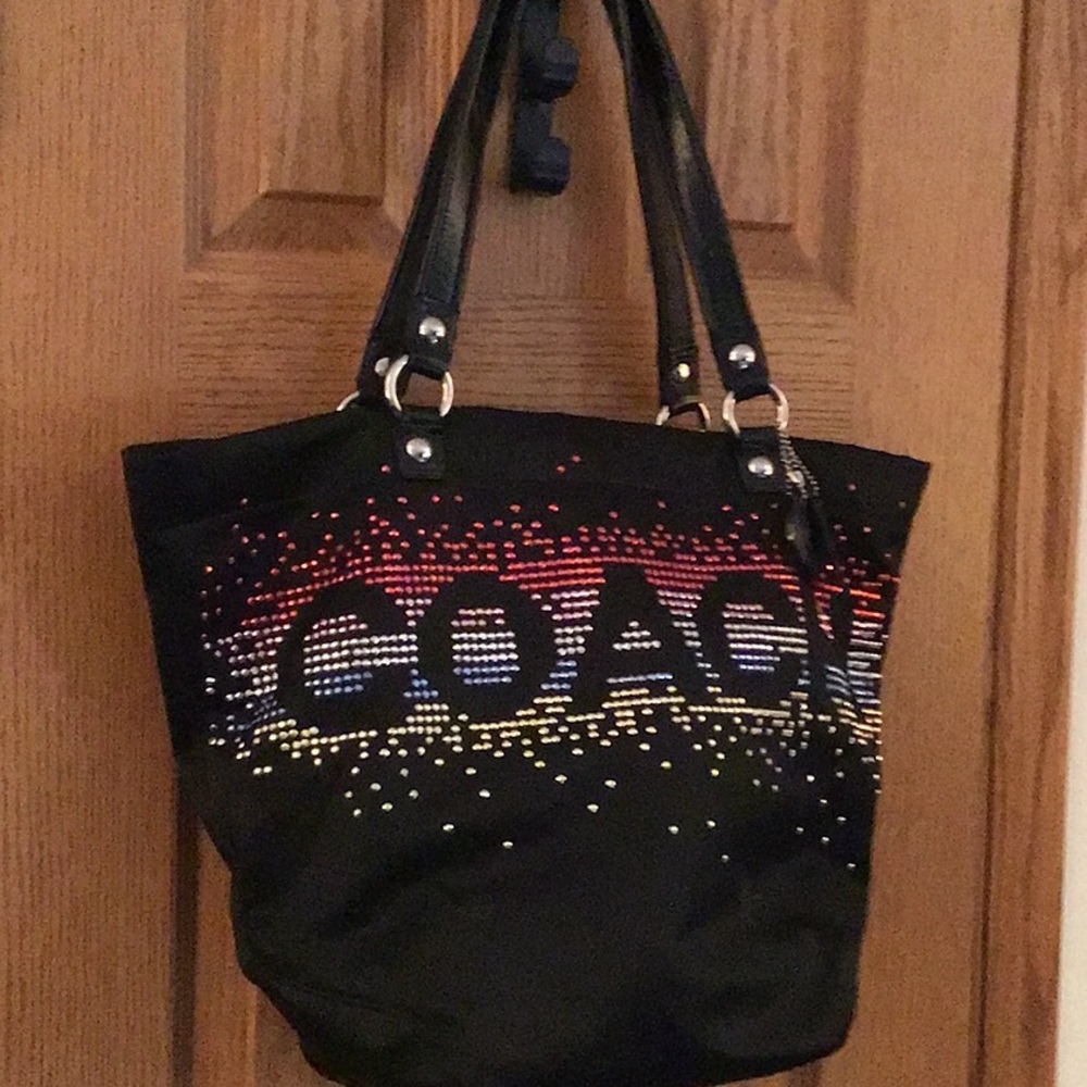 COACH Black Tote Coach Name in Sequins 13”L x 17”W